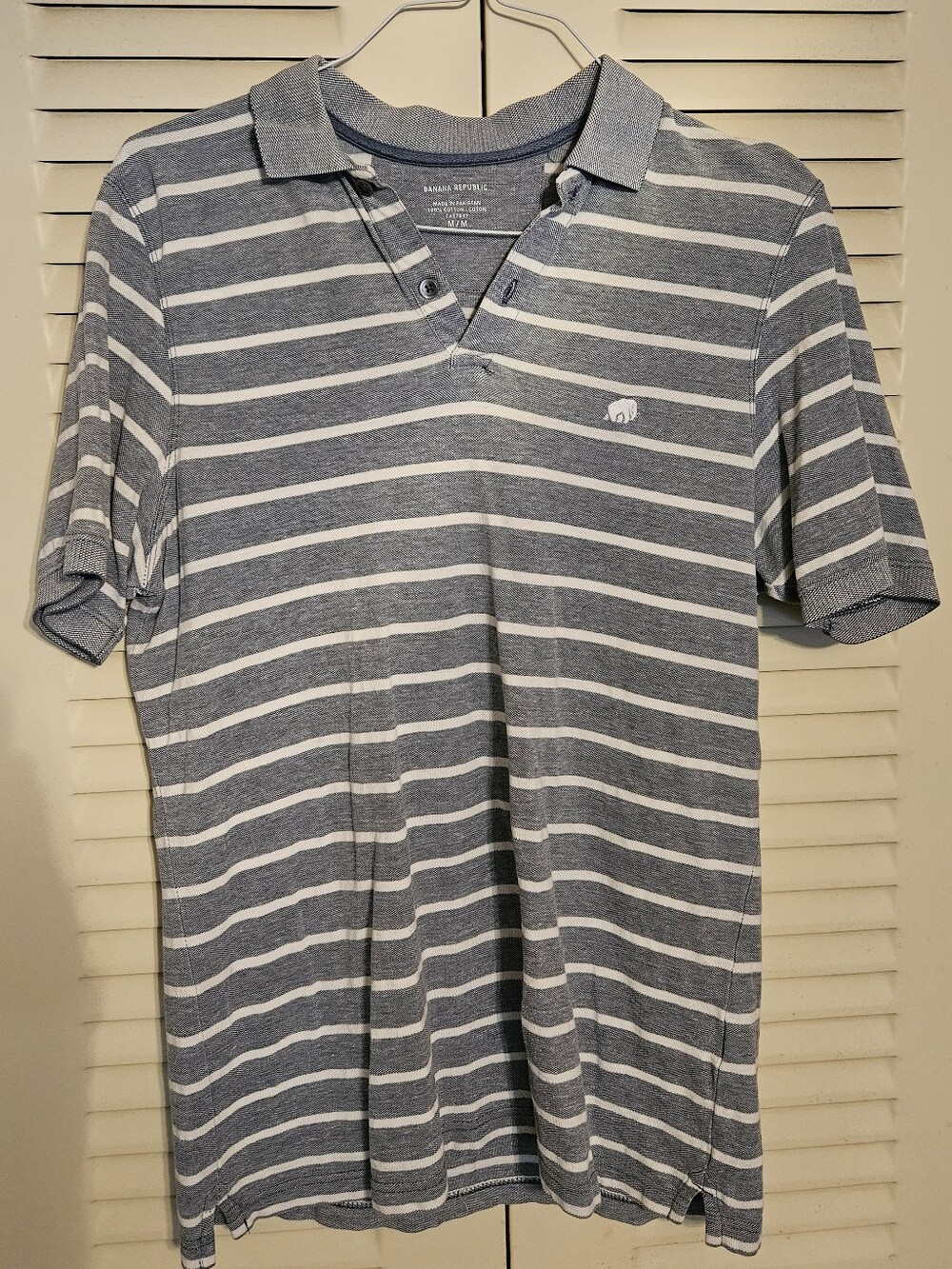 Banana Republic Gray & White Striped Polo Shirt